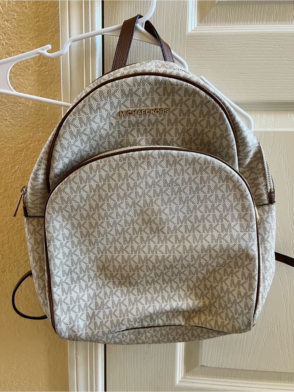 Michael Kors Beige & Brown Logo Backpack